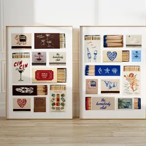 Vintage Matchbox Wall Art – Set of 2 Retro Matchbook Prints, Trendy Matches Poster Duo for Aesthetic Dorm Room Decor, Unframed