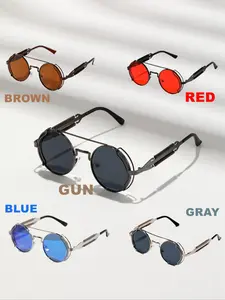 Retro Steampunk Round Sunglasses for Men and Women, John Lennon Style Metal Frame, Vintage Hippie Glasses B2351