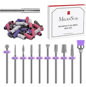 MelodySusie Nail Drill Bits, 10Pcs Diamond Sanding Bit Set with 40pcs Small Sanding Bands (#120#180#240 Grits) with 3.1mm Mandrel Bit, Nail Gel Polish Remover Tool for Acrylic Nails Manicure Nail Prep