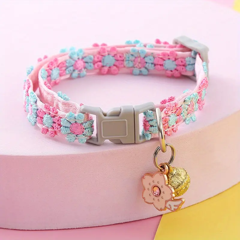 Adjustable Lace Floral Pet Collar with Charm - Polyester, Perfect for Small Cats & Dogs, Poodle Adjustable Collars