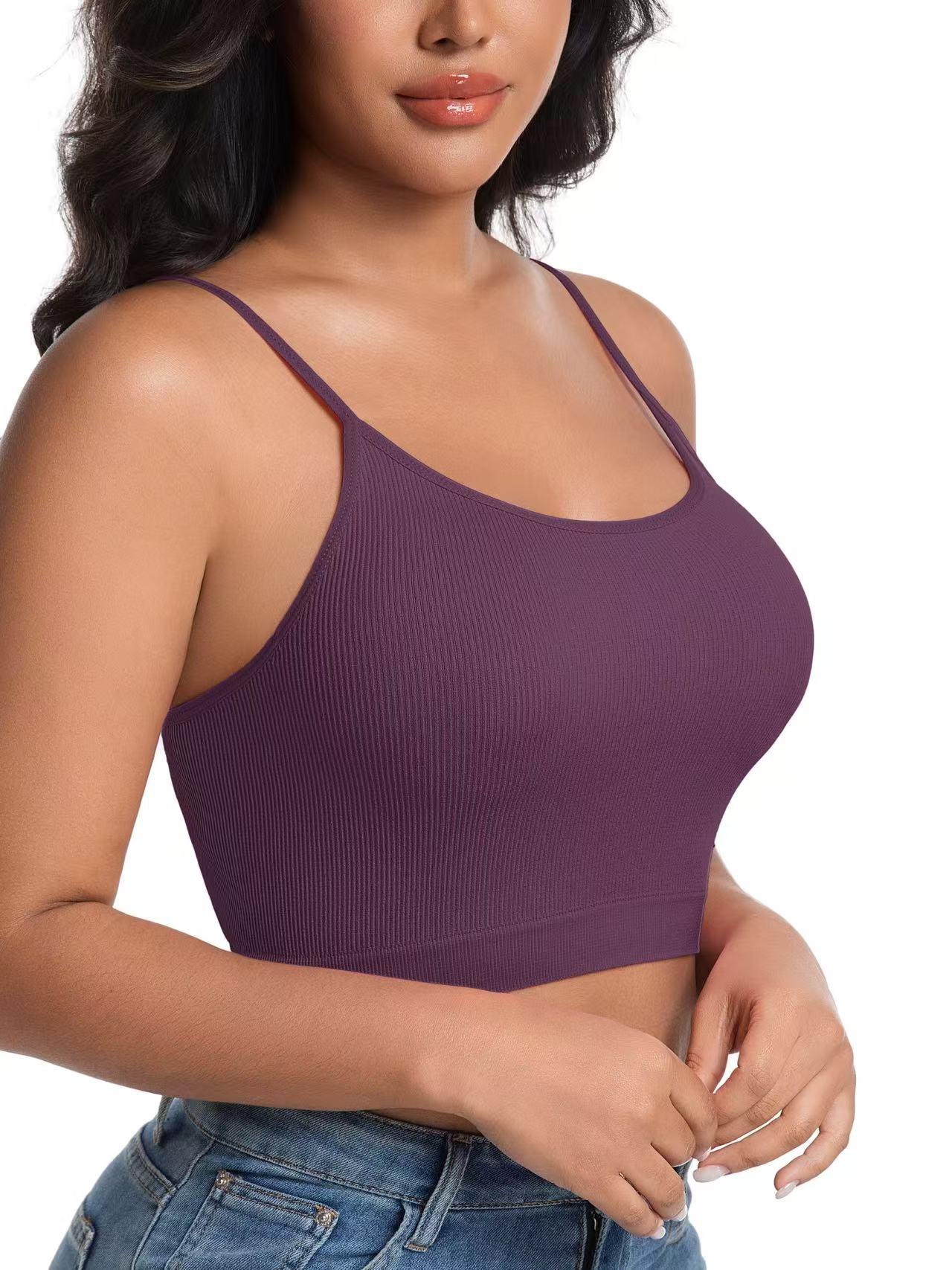 8 Pack Ribbed Seamless Wireless Sports Bra for Women, Soft Stretch Breathable All Season Yoga Workout Lingerie, Multipack Solid Color Camisole Innerwear