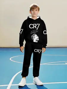 Boys' Fall Winter C Ronaldo Cr7 Signature Hoodie Set, Casual Fitted Sweatshirt, Perfect Gift Choice, Daily Wear, Moderate Fabric Thickness