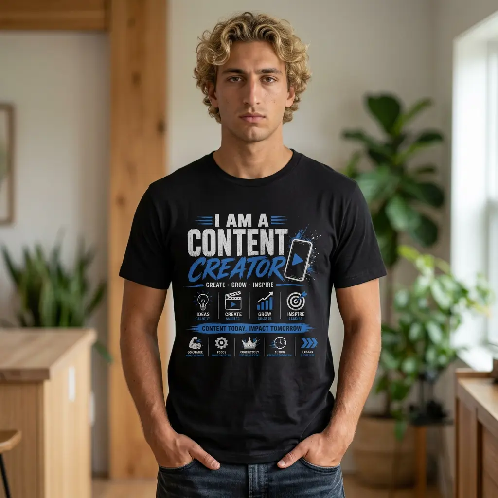 Content Creator Graphic T-Shirt for Men | Soft Lightweight Cotton Top with "Create Grow Inspire" Action Words for All Seasons, Streetwear, Tshirt, 2Xl, Cold Wash, Crew Neck