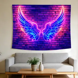 Neon Wings Psychedelic Nightglow Tapestry - UV Blacklight Wall Hanging Electric Dream Futuristic Neon Style Suitable for Home Decor Valentine's Day Easter St.Patrick's Day Halloween Christmas and Other Festival Decorations.
