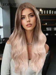 30 Inch 13*6 Imported Swiss Lace Front Wig without Bangs, Glueless Frontal Wig, Synthetic Hair Wigs, Wavy Long Hair in Peach Color, Breathable and Comfortable Wear, Realistic Natural Look for All Seasons