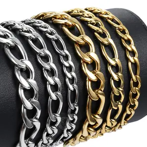 Mens Bracelets 5/7/9mm Figaro Link Chain Simple Stainless Steel Gold Color Silver Color Bracelets for Men Women 7-10nch