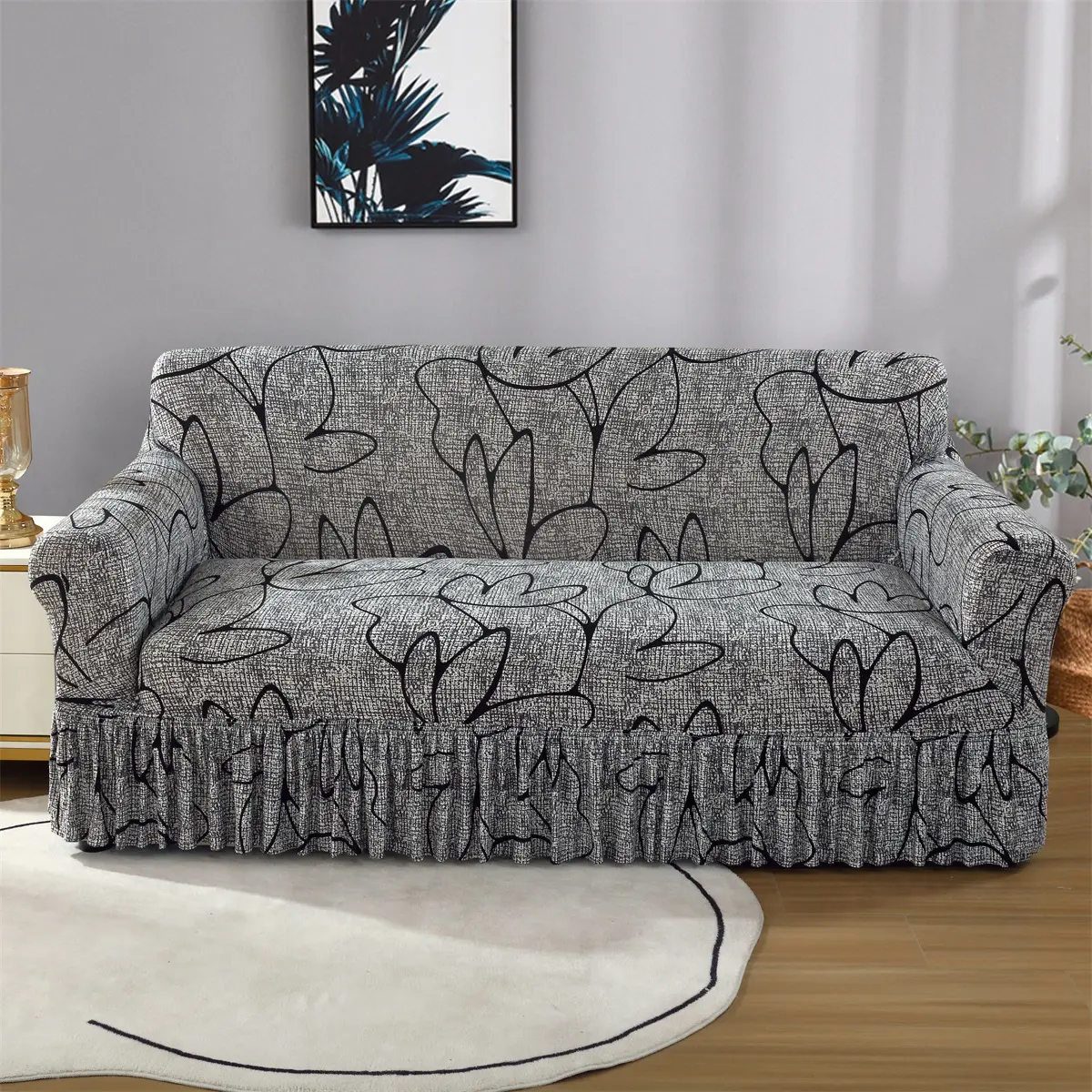 Printed Milk Fiber Sofa Cover, Elastic Sofa Slipcover, Dustproof Sofa Slipcover, Soft Spandex Material, Elastic Waistband, Suitable for Living Room and Bedroom, Couch Slipcover