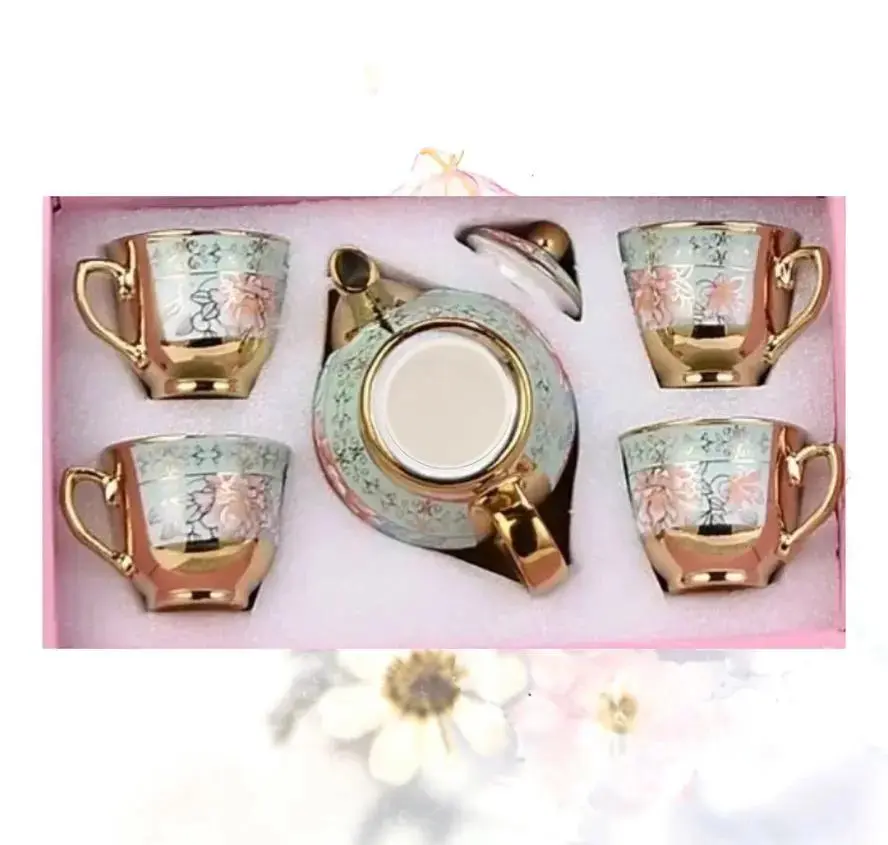 Attica Moon Vintage flowers 5 Piece Tea Set with Teapot (Green)