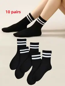 10 Pairs Unisex Mid-Calf Socks, Socks Women, Soft Breathable Knit Casual Sports Business Work Socks, All Seasons Fitted Style