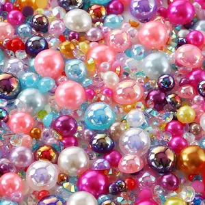 Half-round Pearls & Sparkly Rhinestones, 1200pcs DIY Jewelry Decoration for Face Nail Art Craft, DIY Craft Supplies, Rhinestone Sparkle