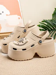 Women's Cute Cartoon Flower Decorated Slides, Casual Comfortable Thick Sole Soft Sole Slippers, Breathable Hollow Beach Shoes, Girl