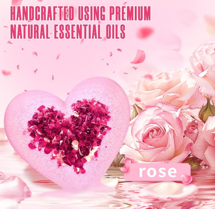 Valentines Bath Bombs for Women, XXL Valentines Day Gifts for Her & Him, Organic Heart Shaped Handmade Rose Essential Oil, Valentines Day Basket Birthday Gifts for Wife Daughter Girlfriend Coworkers