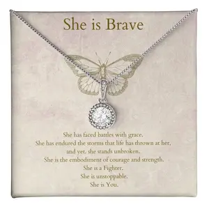 Cancer Survivor Gift Necklace | Inspirational Strength Jewelry for Breast Cancer Awareness | Sterling Silver Ribbon Support Charm for Her