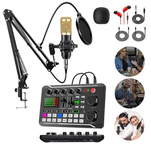 F998 professional capacitor BM-800 microphone set, noise reduction filter+anti spray net+shock absorber, used for singing recording, voice dubbing, podcast recording, game voice, live broadcast microphone, USB Audio Mixer