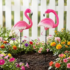 2 Piece Flamingo Garden Decor Set, Iron Art Lawn Stake, Standing Bird Ornament, Ideal for Patio, Backyard, Pond Decoration