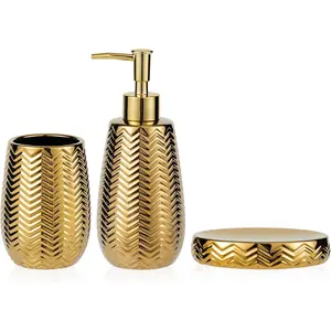 Bathroom Accessories 3pcs Stylish Bathroom Accessories Set Soap Dispenser Pump, Tumbler and Soap Dish Modern Decor Wavy Design Ceramic Bathroom Accessory Set