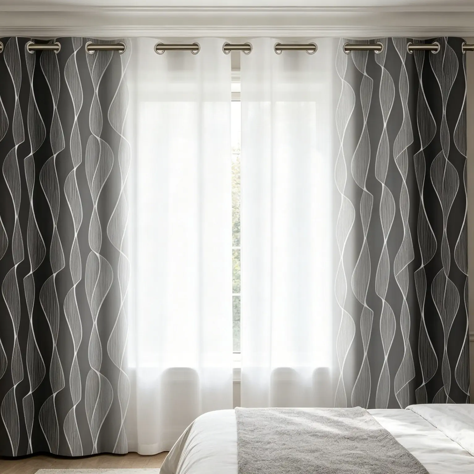 2-piece black, white, and gray gradient curtains, lightweight luxury high-end living room and bedroom curtains, semi-light-blocking polyester fabric, home daily room decorative curtains, Home Decoration Curtain, Window Curtain