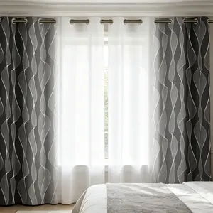 2-piece black, white, and gray gradient curtains, lightweight luxury high-end living room and bedroom curtains, semi-light-blocking polyester fabric, home daily room decorative curtains, Home Decoration Curtain, Window Curtain