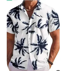 Men's Hawaiian print shirt, short sleeved button up shirt, tropical summer beach shirt