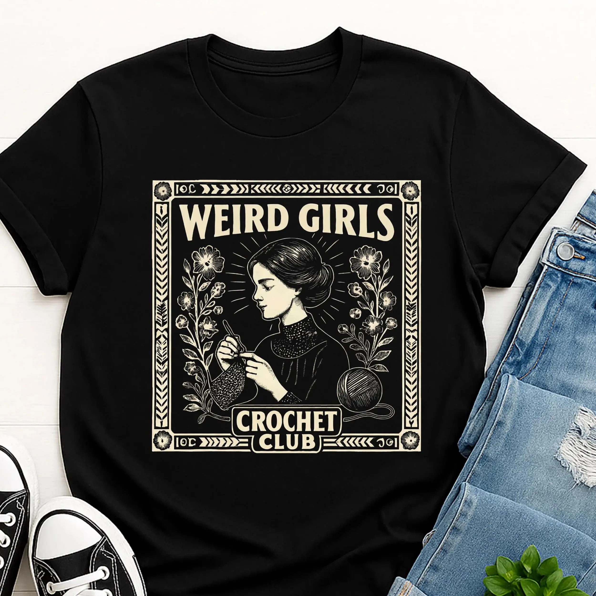 Weird Girls Club Tshirt, Women's Whimsy Goth Graphic Top in 100% Cotton, Weirdcore Streetwear Aesthetic, Machine Wash, Fitted Cut, Pure Cotton