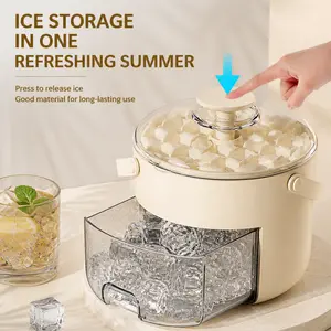 Aesthetic Ice Cube Maker Bucket with Built-in Storage, One-Press Release Ice Mold, Reusable & Portable for Home Bar, Parties & Summer Prep