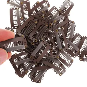 50PCS Wigs Snap Clips Hair Extension Clips 6-Teeth U-Shape Metal Silicon Wig Hair Extension Clips for Women Hairpiece (Dark Brown)
