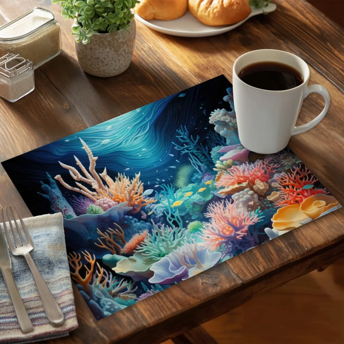 MWW CPPM1418X8GJUZ 14x18 in. Indoor Modern Durable Reef Purple Polyester Placemat - Soft Texture, Scratch-Proof Dining Kitchen Tableware for Personal Use, Special Occasions