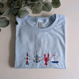 Coastal Embroidered Shirt, Fisherman Aesthetic shirt, Nautical shirt, summer beach tee
