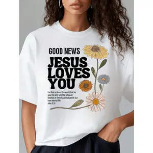 Women Summer Slim Fit T-Shirt with "Good News Jesus Loves You" Casual Faithful Wear for Church Choir Evangelistic Events and Gospel Camps