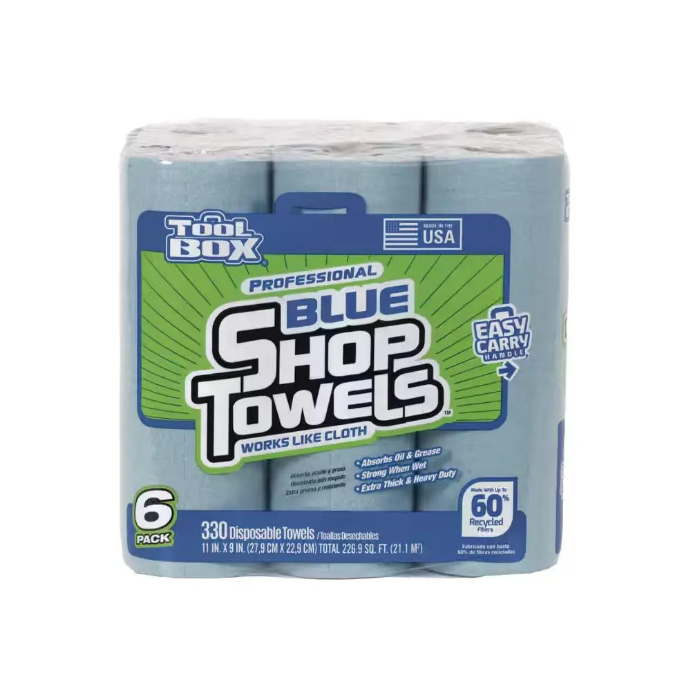 Professional Absorbent Disposable Cleaning Cloths, 6-Roll Toolbox Workshop Towels, 55Ct per Roll (330Ct Total), 11x9 in Sheet Size