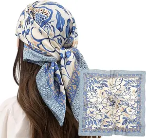 Women Head Hair Scarf Like Satin Silk Scarf Sleeping Hair Wrapping Night 27.5" Light Blue/White/Beige
