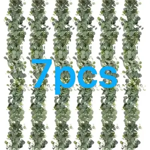 7-Piece Set 180cm Artificial Eucalyptus Tree & Woven Basket Floral Arrangement, Perfect for Weddings, Events, Home Decor, All-Year Use, Artificial Flowers