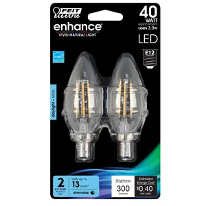 Feit Electric 40 Watt Replacement Daylight 5000K Clear B10 Dimmable LED Light Bulb 2 Pack