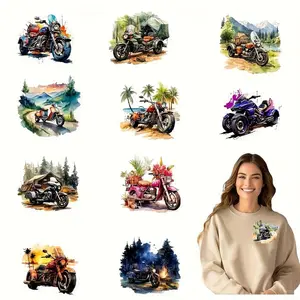 12pcs/set Motorcycle DIY DTF Transfer Stickers - Washable, Heat Transfer Design for T-Shirts, Masks, Jeans, Backpacks - Vibrant Motorcycle Illustrations, Motorcycle Accessories | Vibrant Illustrations | Washable Stickers