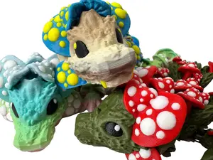 Articulating Mushroom Dragon – 9" 3D Printed Fantasy Creature – Glow, Cappuccino, or Macaron Rainbow Finish