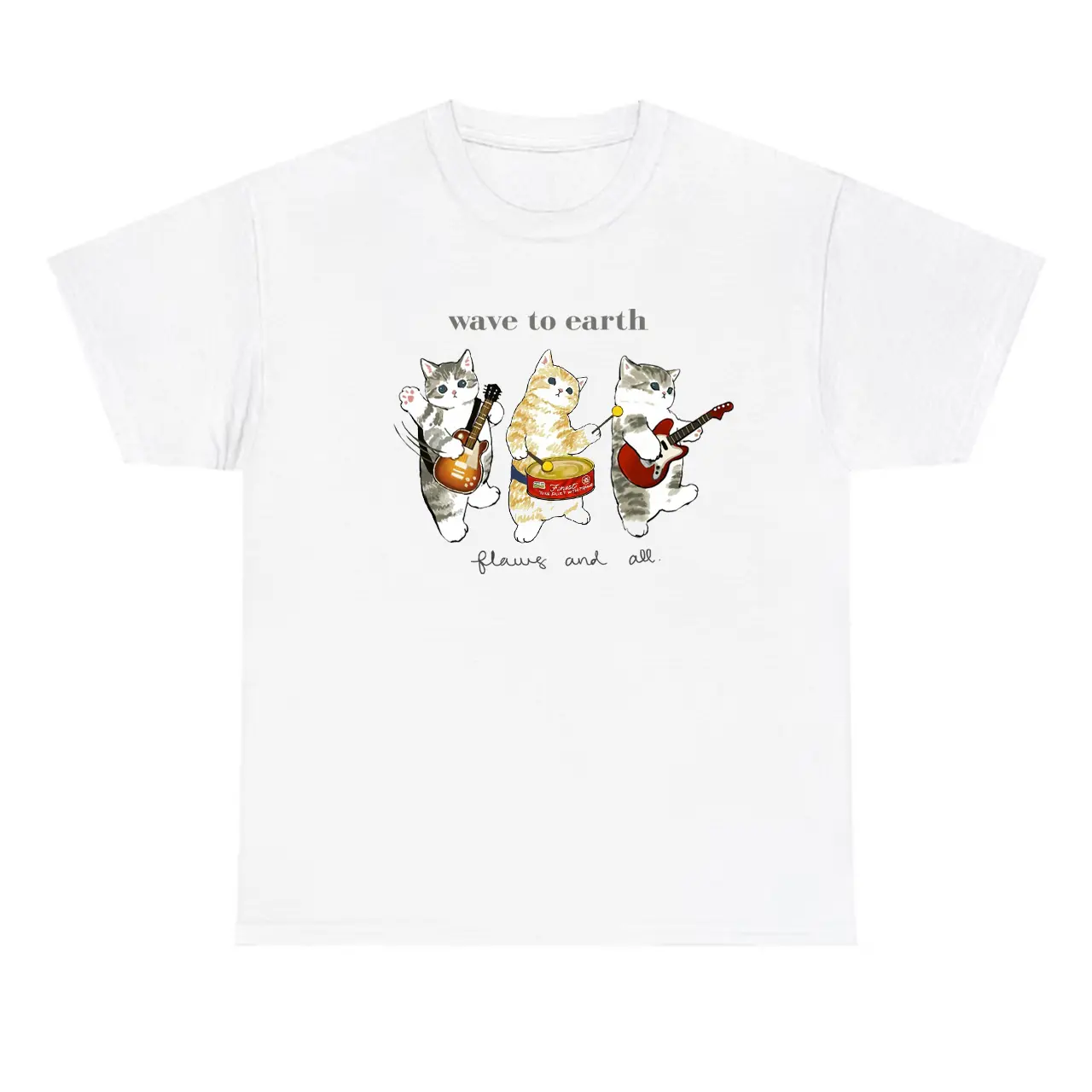 Wave To Earth Mofusand Cat Shirt New T shirt Vintage All Sizes Casual Crewneck Shortsleeve Menswear T-Shirt