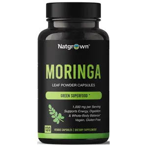 Natgrown Organic Moringa Capsules 1,000 mg - Pure Moringa Leaf Powder - Green Superfood Supplement - Vegan, Gluten-Free - 120 Capsules