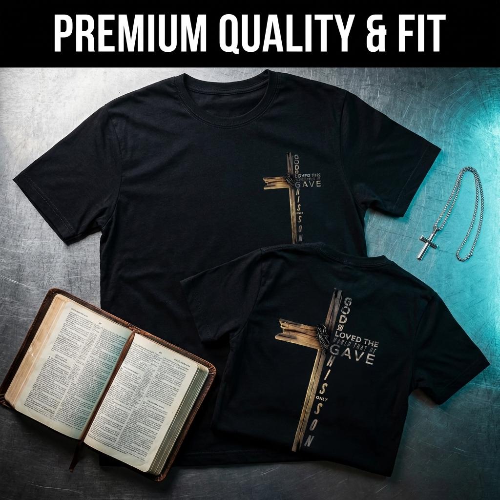 Dynamic Faith-Inspired Tee – God So Loved Graphic with Cross, Ideal for Casual Outings Suitable for all seasons - classic styles, fun graphic tee shirts, base layers, casual streetwear, suitable for both men and women.