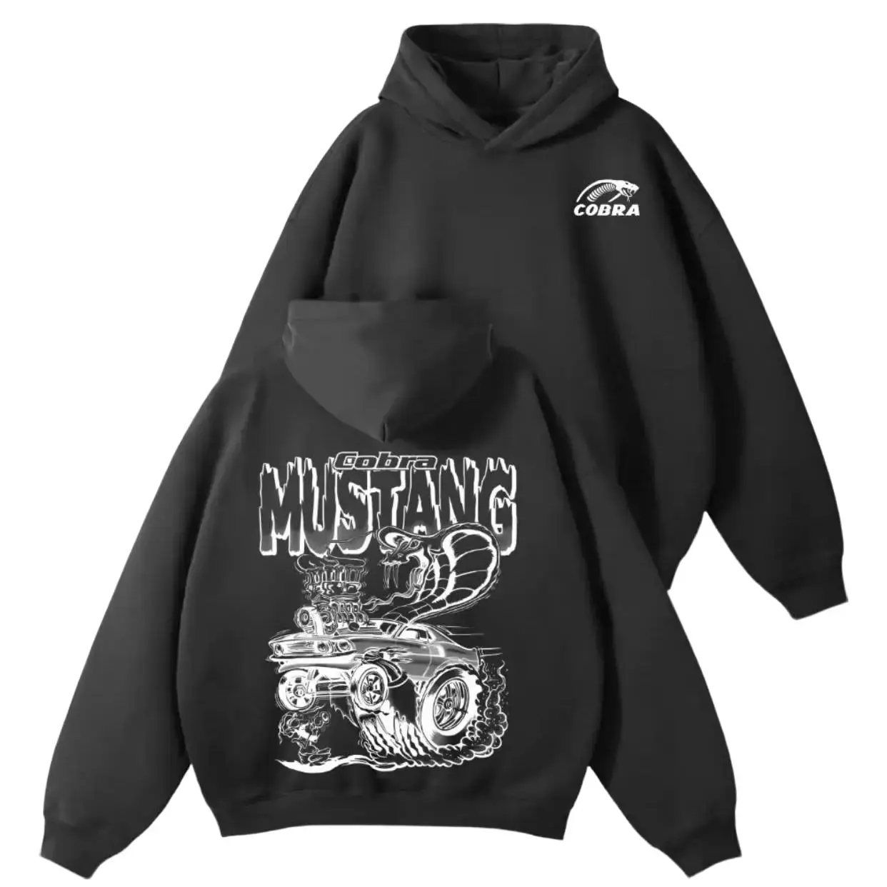 Cobra Mustang Hoodie, Hot Rod Car Pullover, Cartoon Muscle Car Sweatshirt Streetwear