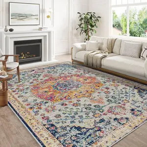 One European Persian-style home rug, machine washable and fade-resistant, soft and durable, suitable for holidays and any space, including hotels, offices, sofas, beside beds, hallways, etc., Modern Area Rug, Floral Pattern Rug