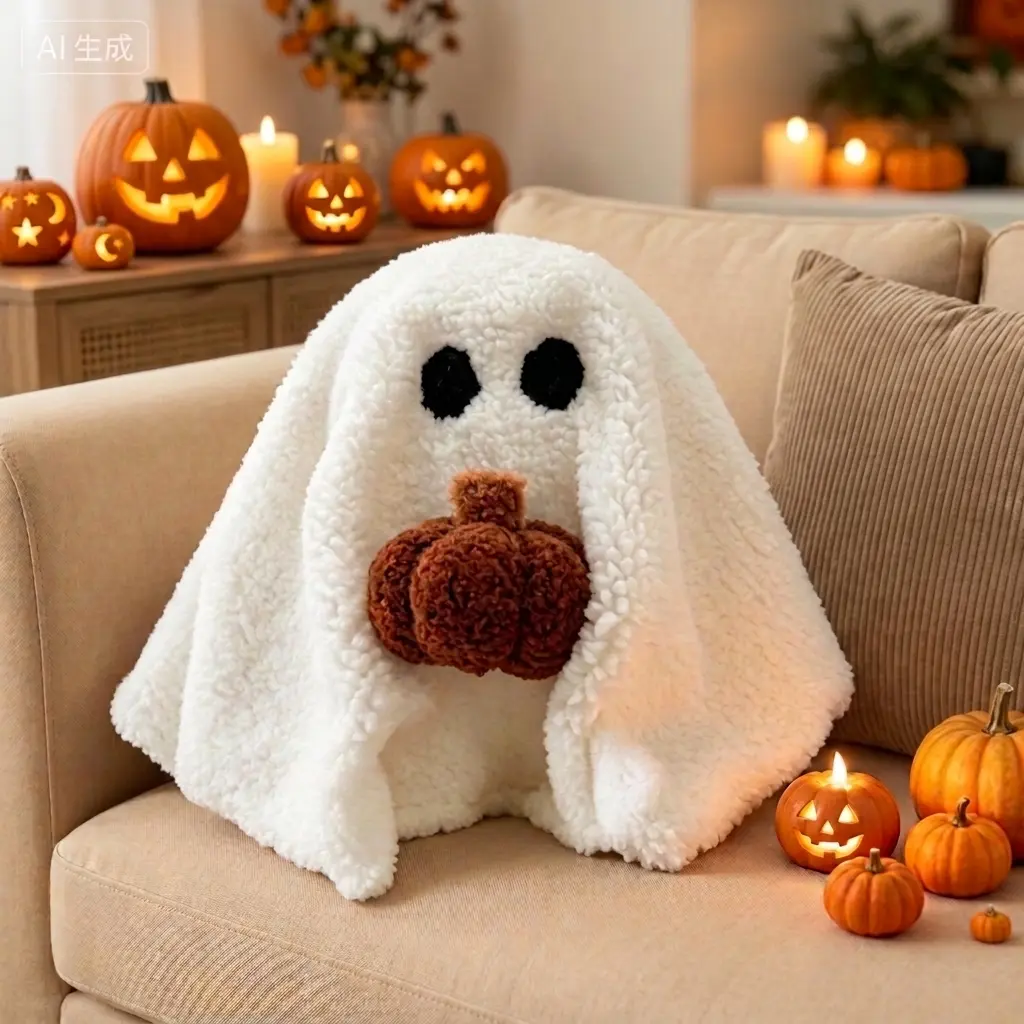 KEENSTONE Ghost with Pumpkin Pillow,Ghost Plush Toy Halloween Decor,  Party Decoration Pillow,Decorative Signs Tabletop Decor for Party Home Kitchen and Fireplace