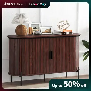 【Labor Day】EBELLO Sideboard Buffet Cabinet with Storage, Fluted Cabinets with Sliding Doors, Entryway Sideboards Cabinet for Living Room Kitchen, Walnut