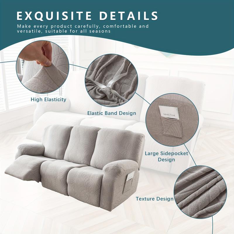 Recliner Sofa Covers Stretch Jacquard Couch Covers for Recliner Slipcovers 3 Cushion Soft Protector with Pocket Waterproof Fabric Non-Slip Design 8-Piece Set for Living Room #TikTokShopBlackFriday