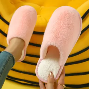 Women's Fluffy Fleece Slippers - Cozy Warm Comfortable Soft Sole Indoor Slides, Solid Color Fabric Upper with EVA Sole, Hand Washable European Special Flat Heel House Shoes