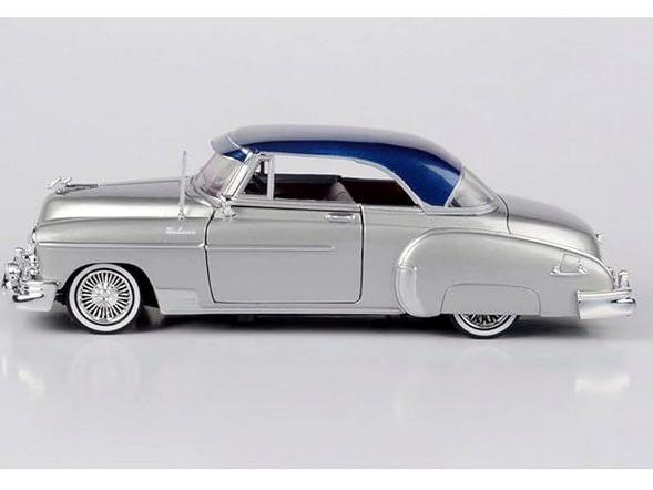 1950 Chevy Bel Air Lowrider Silver Metallic with Blue Metallic Top Get Low Series 1/24 Diecast Model Car by Motormax