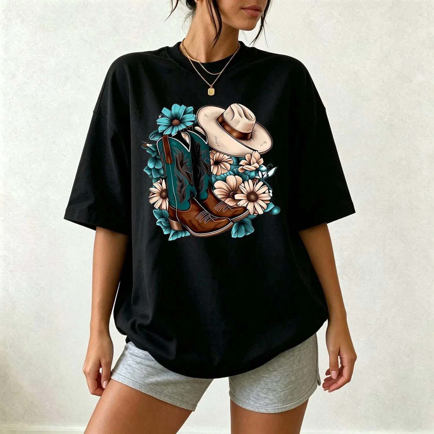 Women's Western Cow Printed Short Sleeve Roundneck T-Shirt - Soft Stretchy Soft Cotton, Machine Washable, Western Clothing, Short Sleeve Tops, All-Season Look, Casual Wear for Rodeos Festivals, Round Neck