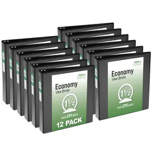 Office Essentials Economy View 3 Ring Binders, 1.5" Round Rings, 2.1" Spine, 275-Sheet Capacity, Black Binders (12-Pack of 03427)
