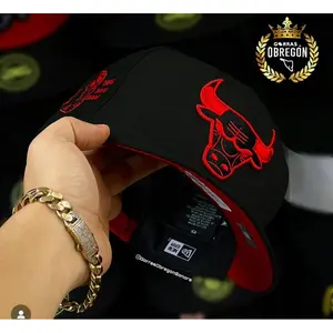 New Era Chicago Bulls 9FIFTY Black Fitted Hat Red Brim Red Logo Basketball Cap