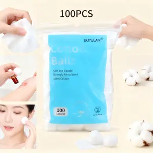 100 Count Disposable Purity Cotton Balls, Wound Cleaning Disinfection Makeup Cotton Balls, Plant Fiber Cotton Balls for Personal Care