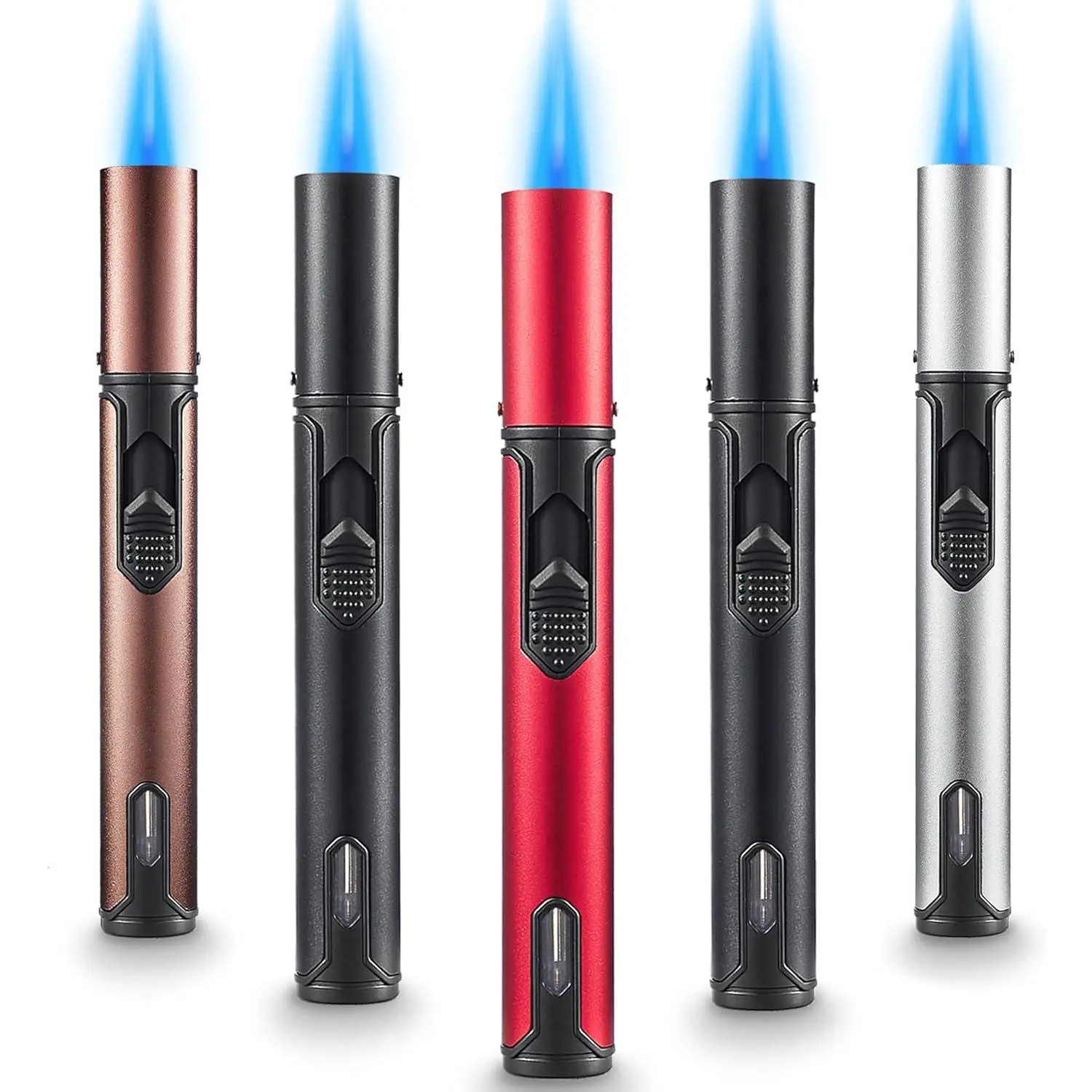 Non-hazardous lighter, Butane lighter,5 Pack Butane Torch Lighter, Urgrette 6-inch Refillable Pen Lighter Pencil Torch Lighter Adjustable Jet Flame Butane Lighter for Grill BBQ Candle Camping (Gas Not Included)